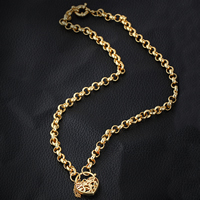 Collar de la joyería Gets®, metal, Corazón, chapado en oro de 18 K, cadena Rolo, libre de níquel, plomo & cadmio, 19mm, Vendido para aproximado 22 Inch Sarta