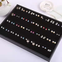 Velvet Earring Display, Velveteen, with PU Leather & Wood, Rectangle, black, 350x240x30mm, 5PCs/Lot, Sold By Lot