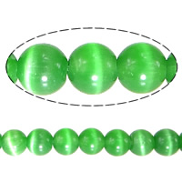 Cats eye smykker Perler, Runde, grøn, 5mm, Hole:Ca. 1mm, Længde Ca. 15 inch, 20Strands/Lot, Ca. 80pc'er/Strand, Solgt af Lot
