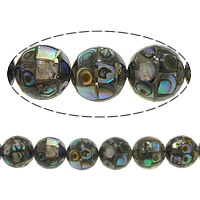 Perles coquillage d'ormeau, coquille d'ormeau, Rond, mosaïque, 10mm, Trou:Environ 1mm, Environ 40PC/brin, Vendu par Environ 15.5 pouce brin