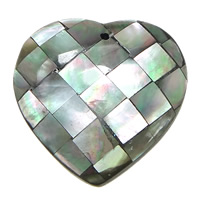 Natural Black Shell Pendler, Heart, mosaik, 35x34.50x9mm, Hole:Ca. 1.5mm, 10pc'er/Lot, Solgt af Lot