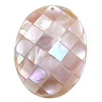 Naturlig Pink Shell Pendler, Flad Oval, mosaik, 30x40x8mm, Hole:Ca. 1.5mm, 10pc'er/Lot, Solgt af Lot
