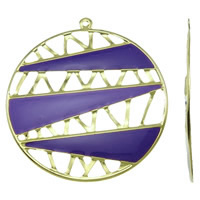 Fashion Iron Pendants Flat Round gold color plated enamel purple nickel lead & cadmium free Approx 2mm Sold By Bag
