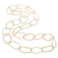 Natūralūs gėlavandenių perlų karoliai, Gėlo vandens perlų, Bulvė, natūralus, dvi tonas, 5-6mm, Parduota už Apytiksliai 43.5 Inch Strand