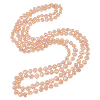 天然淡水真珠のネックレス, 天然有核フレッシュウォーターパール, ダブルストランド, ピンク, 4-8mm, で販売される 約 48.5 インチ ストランド