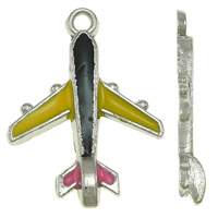 Vehicle Shaped Tibetan Style Pendants, Airplane, platinum color plated, enamel, nickel, lead & cadmium free, 16x22x3mm, Hole:Approx 2mm, 25PCs/Bag, Sold By Bag