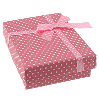 Kartong smyckeset box, Papper, finger ring & örhänge, med Satin Ribbon, Rektangel, med runda fläckmönster, rosa, 72x92x25mm, 100PC/Lot, Säljs av Lot
