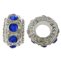 Zinc Alloy European Beads Rondelle platinum color plated without troll & with rhinestone dark blue nickel lead & cadmium free Approx 5mm Sold By Lot
