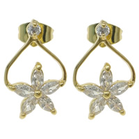 Gets® Jewelry Earring Brass Flower gold color plated with cubic zirconia nickel lead & cadmium free 19mm Sold By Pair