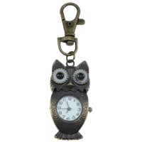 Zinc Alloy Key Chain Watch with Glass Owl antique bronze color plated brushed & enamel nickel lead & cadmium free Approx Length Approx 3.5 Inch Sold By Bag