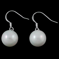 South Sea Shell Drop Earring brass earring hook Round silver color plated white 28mm 10mm Sold By Pair