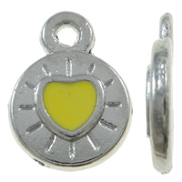 Zinc Alloy Flat Round Pendants platinum color plated enamel nickel lead & cadmium free Approx 1.5mm Sold By Bag