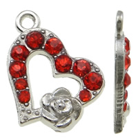 Zinc Alloy Heart Pendants platinum color plated with rhinestone red nickel lead & cadmium free Approx 1.5mm Sold By Bag
