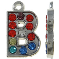Zinc Alloy Alphabet and number Pendants Letter B platinum color plated with rhinestone mixed colors nickel lead & cadmium free Approx 1.5mm Sold By Bag