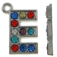 Zinc Alloy Alphabet and number Pendants Letter E platinum color plated with rhinestone mixed colors nickel lead & cadmium free Approx 1.5mm Sold By Bag