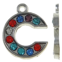 Zinc Alloy Alphabet and number Pendants Letter C platinum color plated with rhinestone mixed colors nickel lead & cadmium free Approx 1.5mm Sold By Bag