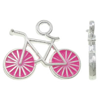 Vehicle Shaped Tibetan Style Pendants, Bike, silver color plated, enamel, pink, nickel, lead & cadmium free, 15.50x13x2.50mm, Hole:Approx 2mm, 100PCs/Bag, Sold By Bag