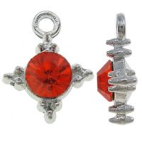 Tibetan Style Cross Pendants, platinum color plated, with rhinestone, red, nickel, lead & cadmium free, 12.50x16x5.50mm, Hole:Approx 2mm, 100PCs/Bag, Sold By Bag