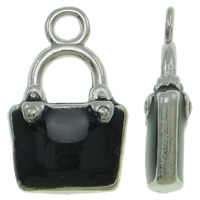 Zink Alloy handväska Hängen, platina pläterad, emalj, svart, nickel, bly och kadmium gratis, 12x19x4mm, Hål:Ca 2mm, 100PC/Bag, Säljs av Bag