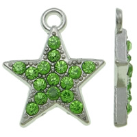 Zinc Alloy Star Pendant platinum color plated with rhinestone green nickel lead & cadmium free Approx 2mm Sold By Bag