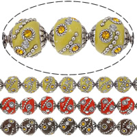 Indonesia Beads with Zinc Alloy Drum antique silver color plated with rhinestone mixed colors nickel lead & cadmium free 6-8mm Approx 1.5mm Sold By Lot