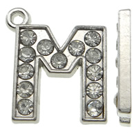 Zinc Alloy Alphabet and number Pendants Letter M platinum color plated with rhinestone nickel lead & cadmium free Approx 1mm Sold By Bag
