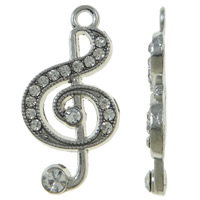 Zinc Alloy Pendants Music Note platinum color plated with rhinestone white nickel lead & cadmium free Approx 2mm Sold By Bag