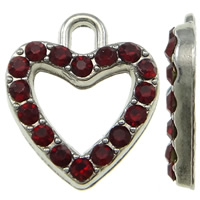 Zinc Alloy Heart Pendants platinum color plated with rhinestone dark red nickel lead & cadmium free Approx 2mm Sold By Bag