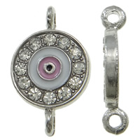 Tibetan Style Connector, Flat Round, platinum color plated, enamel & with rhinestone & 1/1 loop, nickel, lead & cadmium free, 13x21x2mm, Hole:Approx 1.5mm, 50PCs/Bag, Sold By Bag