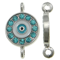 Zinc Alloy Connector Flat Round platinum color plated enamel & with rhinestone & 1/1 loop blue nickel lead & cadmium free Approx 1.5mm Sold By Bag