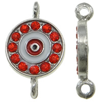 Tibetan Style Connector, Flat Round, platinum color plated, enamel & with rhinestone & 1/1 loop, red, nickel, lead & cadmium free, 13x21x2mm, Hole:Approx 1.5mm, 50PCs/Bag, Sold By Bag