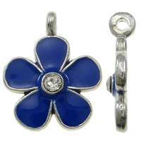 Zinc Alloy Flower Pendants platinum color plated enamel & with rhinestone blue nickel lead & cadmium free Approx 1mm Sold By Bag