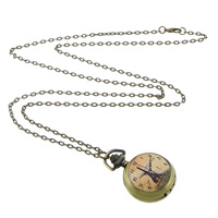 Pocket Watch Zinc Alloy Flat Round antique bronze color plated oval chain nickel lead & cadmium free 25mm Sold By Lot