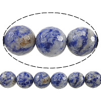 Blauer Tupfen Stein Perlen, blauer Punkt, rund, facettierte, 14mm, Bohrung:ca. 1.2-1.4mm, Länge ca. 15 ZollInch, 5SträngeStrang/Menge, ca. 27PCs/Strang, verkauft von Menge