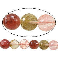 Perles en verre pastèque, Rond, facettes, couleurs mélangées, 12mm, Trou:Environ 1.2mm, Longueur Environ 15 pouce, 10Strandstoron/lot, Environ 32PC/brin, Vendu par lot