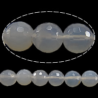 Naturlig hvid agat perler, Runde, facetteret, 12mm, Hole:Ca. 1.5mm, Længde Ca. 15 inch, 5Strands/Lot, Ca. 33pc'er/Strand, Solgt af Lot