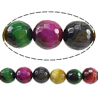 Tiger Eye Beads, Runde, facetteret, blandede farver, 6mm, Hole:Ca. 0.8mm, Længde Ca. 15 inch, 5Strands/Lot, Ca. 60pc'er/Strand, Solgt af Lot