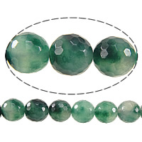 Natürliche Moos Achat Perlen, gefärbte Jade, rund, facettierte, 6mm, Bohrung:ca. 1mm, Länge ca. 15 ZollInch, 10SträngeStrang/Menge, ca. 61PCs/Strang, verkauft von Menge