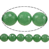 gefärbter Marmor Perle, rund, facettierte, grün, 12mm, Bohrung:ca. 1.2mm, Länge ca. 15 ZollInch, 10SträngeStrang/Menge, ca. 32PCs/Strang, verkauft von Menge