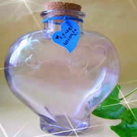 Glass Wish Bottle with wood stopper & Linen Heart with paper tag & transparent Sold By Lot