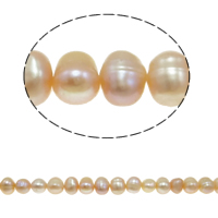 Bulvių išauginti gėlavandenių perlų karoliukai, Gėlo vandens perlų, Bulvė, natūralus, rožinis, 7-8mm, Skylė:Apytiksliai 0.8mm, Parduota už 14 Inch Strand
