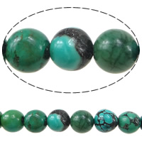 Turkos pärlor, Natural Turquoise, Rund, grön, 6mm, Hål:Ca approx 1mm, Ca 66PC/Strand, Såld Per Ca 15.7 inch Strand