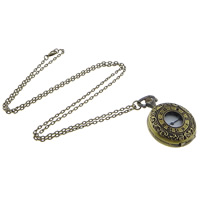 Fashion Watch Necklace Zinc Alloy Flat Round antique bronze color plated twist oval chain & waterproof nickel lead & cadmium free 39mm Length Approx 31.5 Inch Sold By Lot