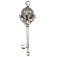 Freshwater Pearl Pendants with 925 Sterling Silver Key natural with rhinestone purple Approx Sold By PC