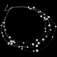 Přírodní Sladkovodní Pearl náhrdelník, s Nerez, mosaz spona, Kolo, růžový, 5-6mm, Prodáno za 17 inch Strand