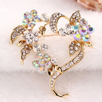 Rhinestone Brooch Zinc Alloy Heart gold color plated with rhinestone nickel lead & cadmium free Sold By Lot