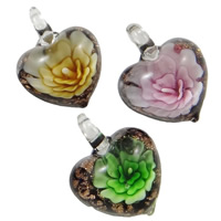 Inner Flower Lampwork Pendants Heart handmade gold sand mixed colors Approx Sold By Box