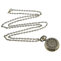 Fashion Watch Necklace Zinc Alloy Flat Round antique bronze color plated twist oval chain & waterproof nickel lead & cadmium free Length Approx 31.5 Inch Sold By Lot