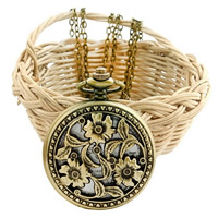 Fashion Watch Necklace Zinc Alloy Flat Round antique bronze color plated oval chain & with flower pattern nickel lead & cadmium free 45mm Length Approx 31.5 Inch Sold By Lot