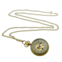 Fashion Watch Necklace, Tibetan Style, Flat Round, antique gold color plated, twist oval chain & waterproof, nickel, lead & cadmium free, 35x43mm, Length:Approx 31.5 Inch, 2Strands/Lot, Sold By Lot
